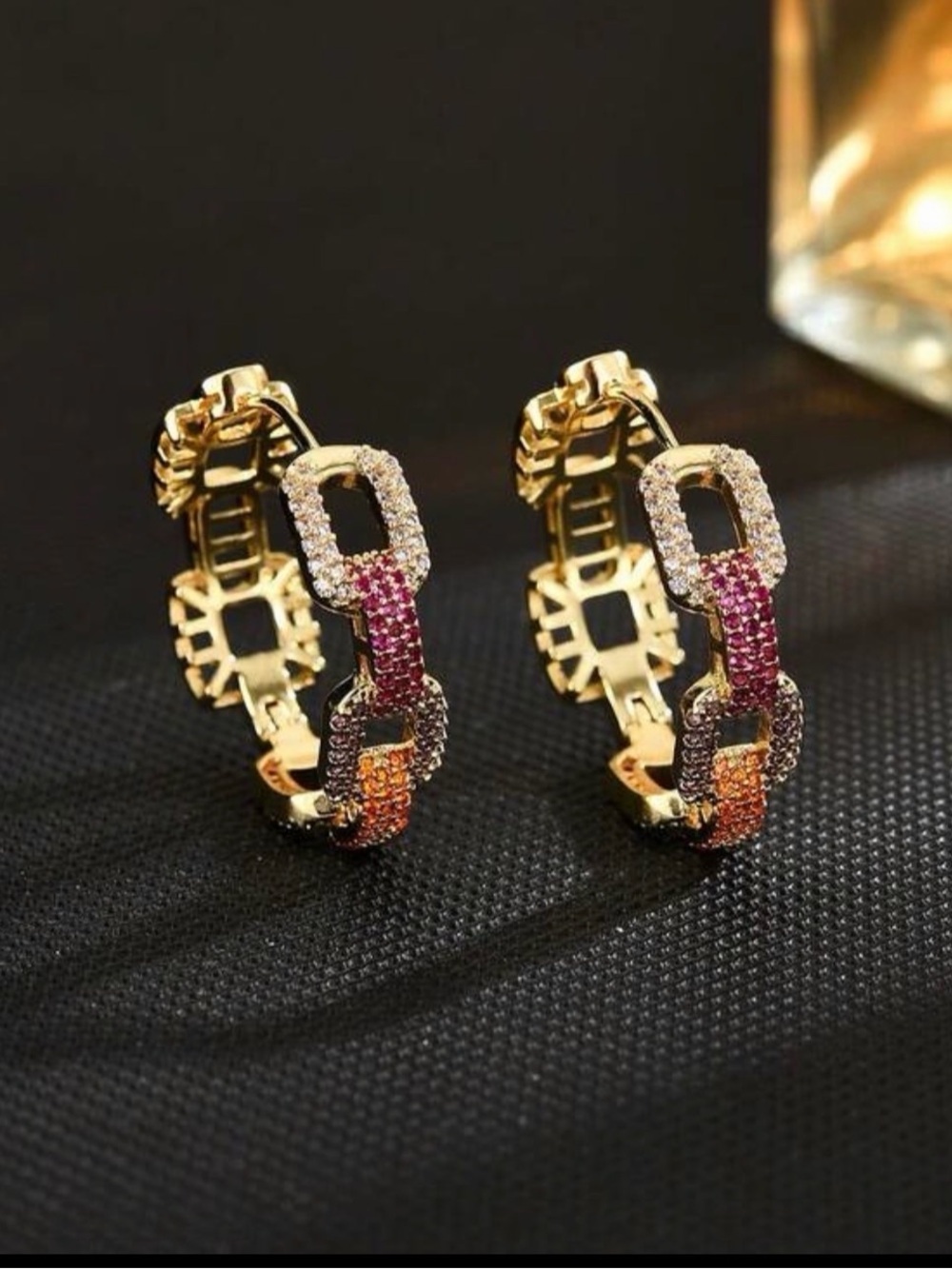 Luxury Multicolor Crystal Chain Link Hoop Earrings